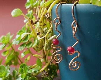 Jade earrings wire art spiral rose gold filled