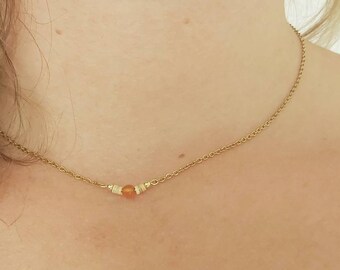 Minimalistic necklace carnelian gemstone stainless steel and gold filled