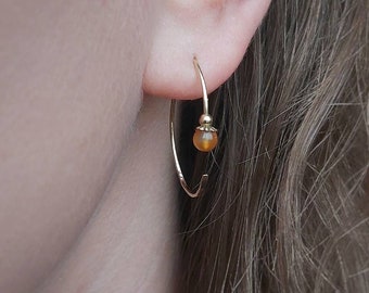 Open hoop earrings | gold filled earrings with carnelian gemstone | earhugs