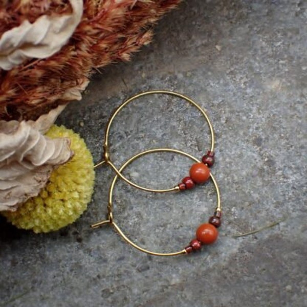 Hoop earrings red jasper | gold earrings gemstone | stainless steel | stainless steel earrings