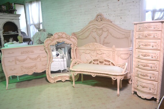 French Bed Painted Cottage Shabby Chic French Romantic Princess Bed Queen King Bed Paris Pink Bedroom Collection