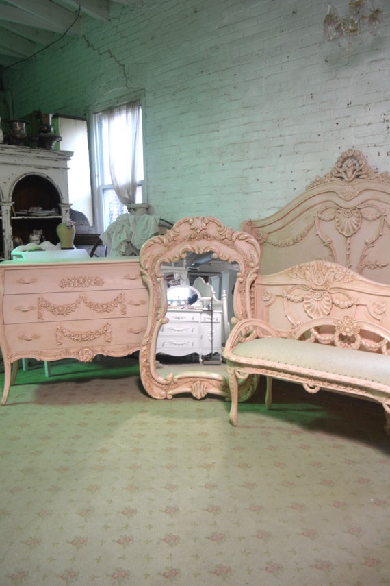 French Bed Painted Cottage Shabby Chic French Romantic Princess Bed Queen King Bed Paris Pink Bedroom Collection