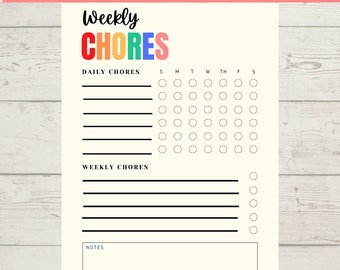 Chore Chart for Kids, Kids Chores, Kids Chore Chart, Responsibility Chart, Chore Chart Printable, Editable PDF, Instant Download
