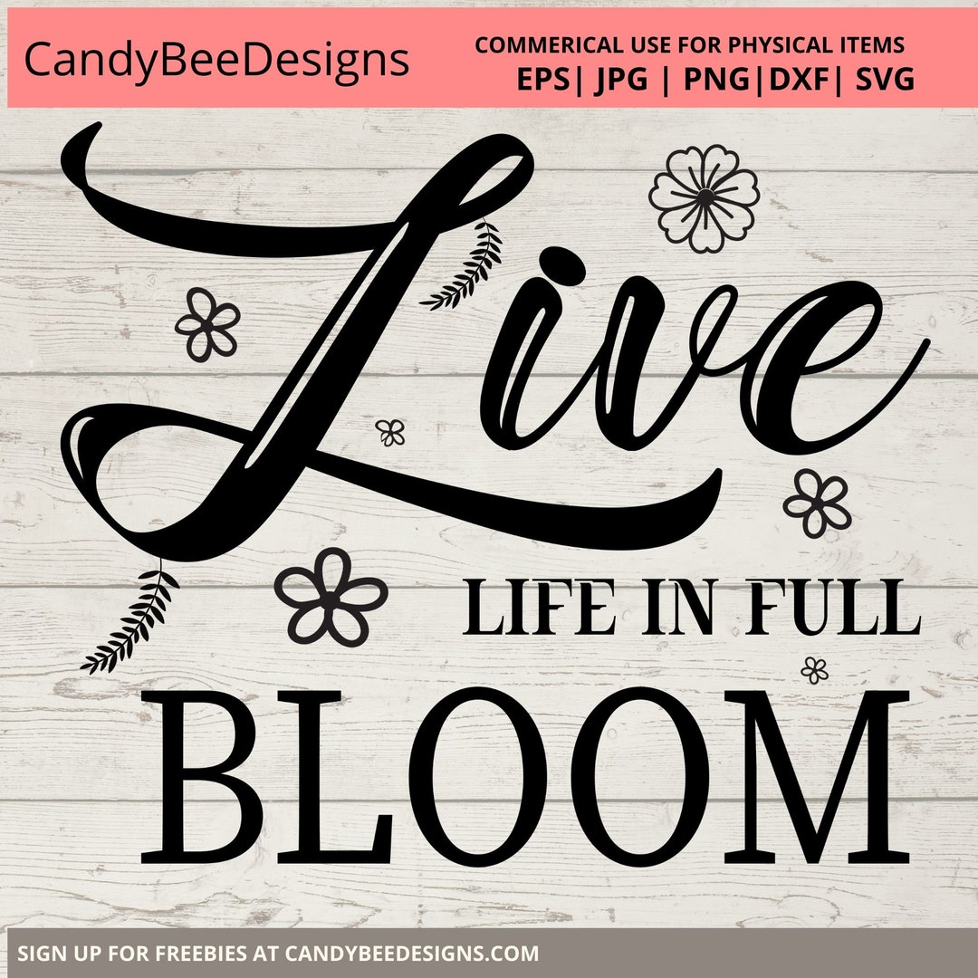 Live Life in Full Bloom SVG Png, Jpg, Eps, Dxf Cutting Files Spring Svg ...