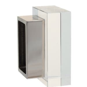 May include: A clear glass curtain rod finial with a silver metal insert. The finial is rectangular in shape and has a smooth, polished finish.