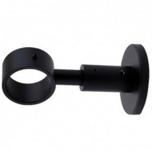 May include: Black metal curtain rod bracket with a round opening and a flat base.