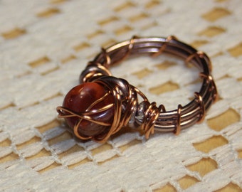 Size 5 Carnelian & Copper Ring- Boho Handmade Wire Wrapped Jewelry
