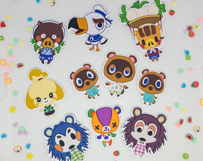Featured listing image: Animal Crossing Stickers | ACNH Stickers | Vinyl Waterproof Stickers | Video Game Fanart | Cute Nostalgia Stickers | Daisy Mae | Tom Nook