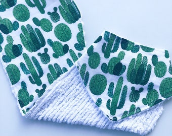 Cactus Baby Bib and Burp Cloth Gift Set | Succulent Neutral Baby Shower Gift | Cactus Bandana Bib and Contour Burp Cloth for New Mom