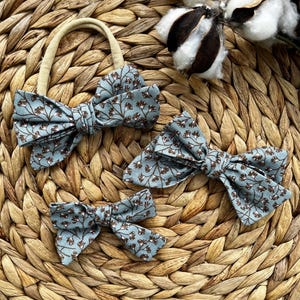 Blue Floral Girl Bows | Baby Girl Bows | Baby Headbands | Toddler Hair Clip | Newborn Nylon Headband | Toddler Hair Bow Clip | Floral Bows