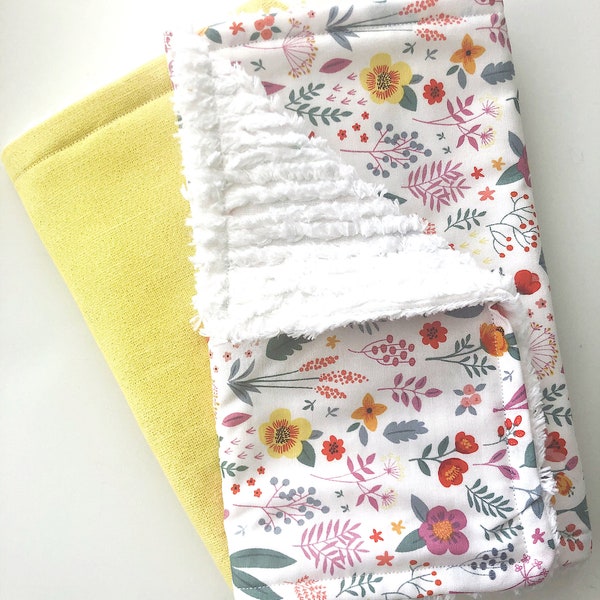 Floral Baby Girl Burp Cloth Gift Set | Wildflower Baby Shower Gift | Yellow Burp Cloth | Floral Boho Burp Cloth for New Mom