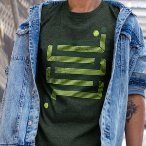 Mens retro geometric print t-shirt, abstract graphic tee, Layered ZigZags design, cool gift for him Green