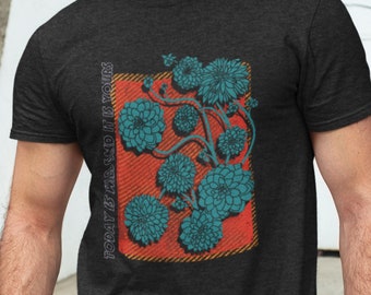 Mens Indie Dahlia Graphic Tee with Retro 70s Style