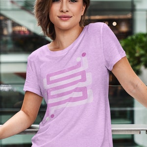Womens retro geometric t-shirt, inspired by the 1970s and Art Deco, cool gift for her, Layered ZigZags Pink