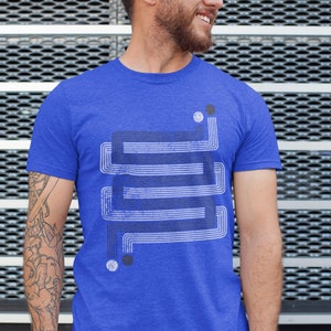 Mens retro geometric print t-shirt, abstract graphic tee, Layered ZigZags design, cool gift for him image 4