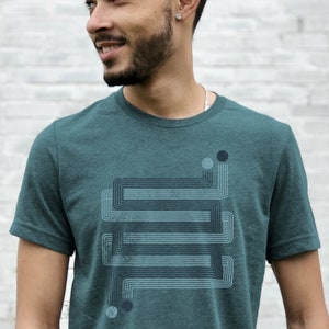 Mens retro geometric print t-shirt, abstract graphic tee, Layered ZigZags design, cool gift for him image 2