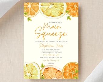 Main Squeeze Citrus Brautdusche Einladung, Aquarell Zitrone Orange Braut einladen (Digitaler Download)