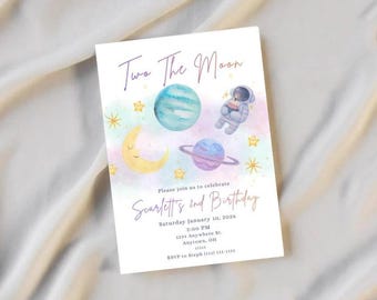 Zwei Mond Geburtstagseinladung • Space Theme 5x7 (Canva Template)