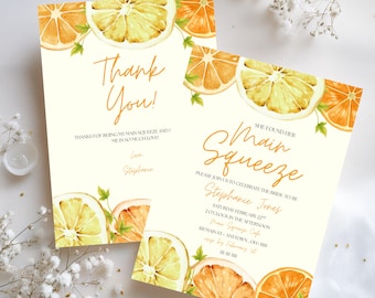 Main Squeeze Brautparty Einladung Bundle, Zitrus Aquarell Vorlage (Digitaler Download)