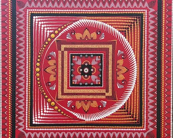 Original Abstract Painting- 'Towards Calm', Square Painting, Dot Mandala Painting, Abstract Art