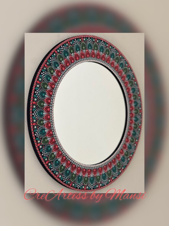 Wall Mirror Mandala Art titled 'Candy Floss', Multi-coloured Wall Art, Original painting,Beautiful housewarming gift,Home Art Decor