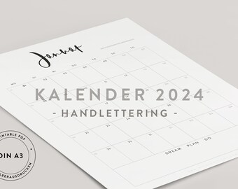 Kalender 2024 Din A3 PRINTABLE - handlettering