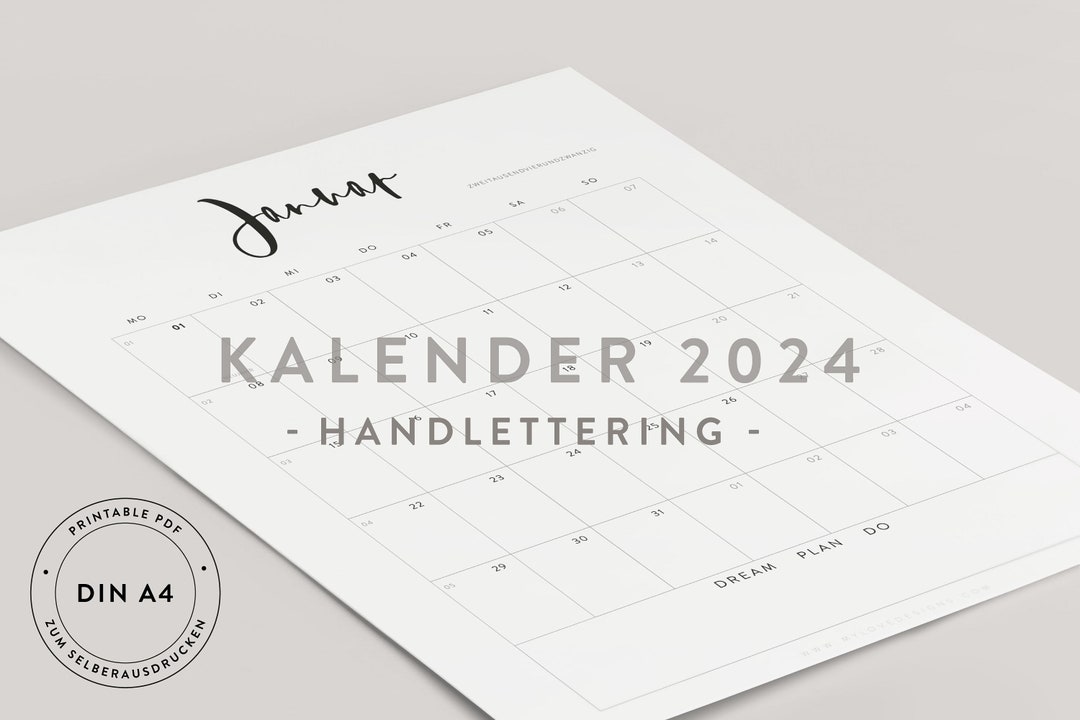  Calendar 2024 Din A4 PRINTABLE Handlettering - Etsy 