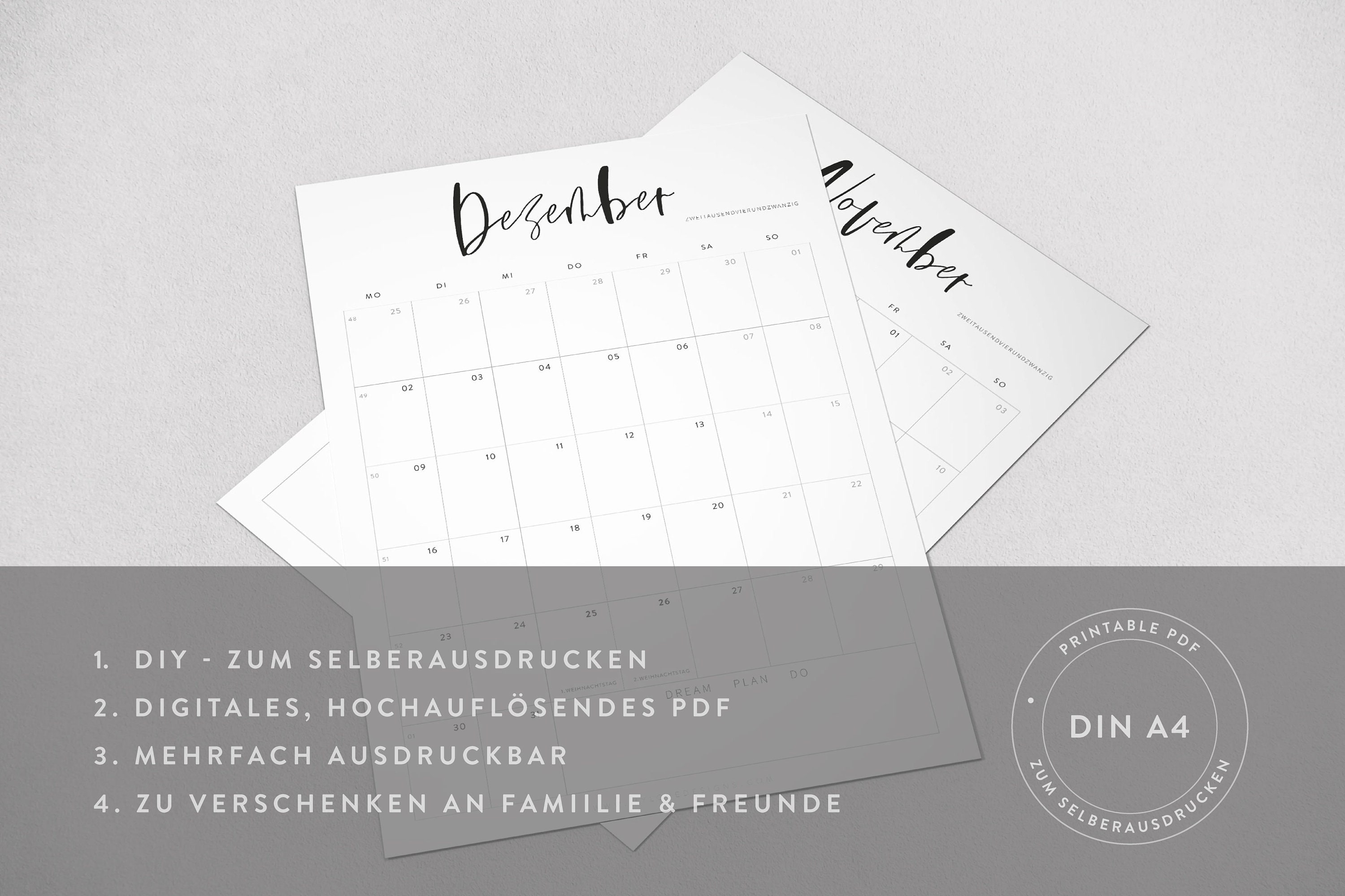  Calendar 2024 Din A4 PRINTABLE Handlettering - Etsy Bildidee 