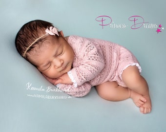 Neugeborenen Fotografie Strick Requisiten Baby Mädchen Outfit Strampler rosa Haarband Baby Newborn Baby Fotografie Requisiten Newborn Props