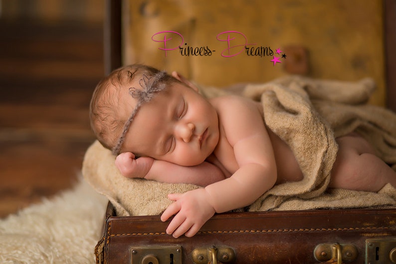 Baby Mohair Haarband Newborn Stirnband Haarband Baby Schleife rosa weiß off white Baby Fotografie Requisiten Haarband Taufe Newborn Props Bild 2