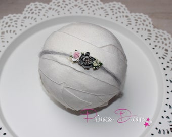 Princess-Dreams Neugeborenen Baby Haarband Mädchen Blume grau ivory Baby Shooting Requisiten Babyfotografie Mohair Stirnband Accessoires