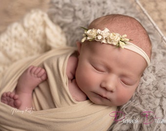 Princess-Dreams Neugeborenen Baby Haarband Mädchen Blume creme ivory Babyfotografie Haarband ab Geburt Stirnband Accessoires Newborn Props