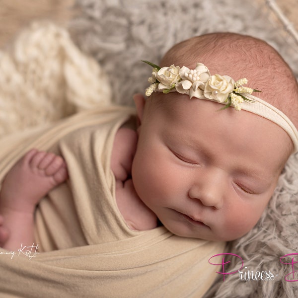 Princess-Dreams Nouveau-né bébé bandeau filles fleur crème ivoire bébé photographie bandeau de naissance bandeau accessoires nouveau-né accessoires