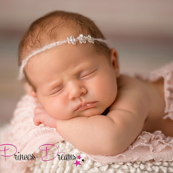 Princess-Dreams Newborn Baby Hairband Girl Flower Cream Ivory Photography Prop Baby Photography Mohair Headband Accessory RTS Props