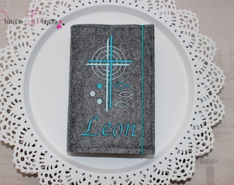 Praise to God cover made of felt, cover for Praise to God for communion, Praise to God cover with name, Praise to God cover personalized double cross gray white