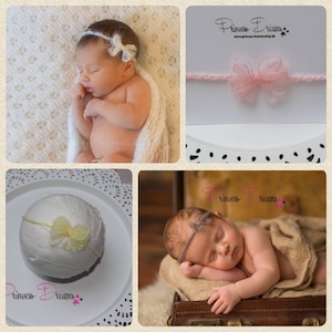 Baby Mohair Haarband Newborn Stirnband Haarband Baby Schleife rosa weiß off white Baby Fotografie Requisiten Haarband Taufe Newborn Props Bild 1