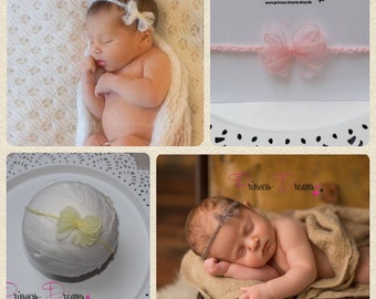 Baby Mohair Haarband Newborn Stirnband Haarband Baby Schleife rosa weiß off white Baby Fotografie Requisiten Haarband Taufe Newborn Props