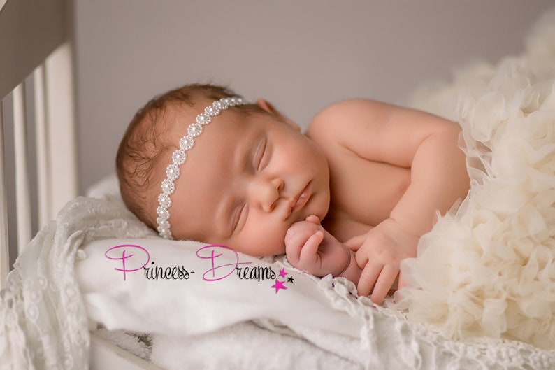 Neugeborenen Haarband Baby Mädchen Haarband Taufe Perlen Haarband haarkranz einschulung Newborn Shooting Taufe Haarband Newborn Props Creme