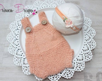 Newborn knit romper Newborn girl outfit Baby mohair outfit Newborn photoshoot Newborn props Mohair outfit Hairband baby apricot
