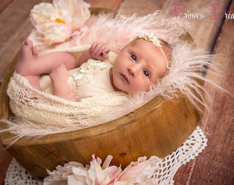 Princess-Dreams Neugeborenen Baby Haarband Mädchen Blume creme ivory Babyfotografie Haarband ab Geburt Stirnband Accessoires Newborn Props