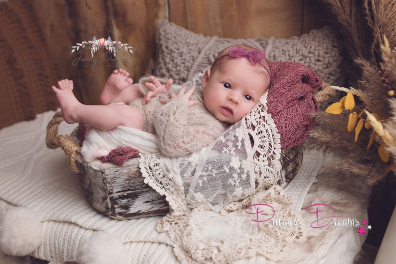 Neugeborenen Mädchen Haarband Baby Taufe Stirnband Babyfotografie Haarband Newborn Mohair Haarband Taufe Baby Mädchen Strick haarband beere Bild 3