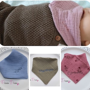 Baby muslin scarf with name personalized drool cloth with name gift for baptism burp cloth with name cloth baby scarf triangular scarf