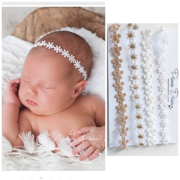 Set of 4 Newborn Shooting Headband Baby Hairband Baptism Baby Photography Props Headband Small Flower Hairband off white gold glitter white