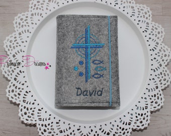 Praise to God cover made of felt, cover for Praise to God for communion, Praise to God cover with name, Praise to God cover personalized double cross gray cream