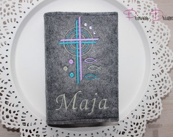 Cover for God's praise communion, God's praise case made of felt, God's praise case with name, God's praise case girl personalized cross glitter stones