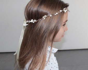 Corona per comunione per ragazze, ghirlanda di fiori, accessori per capelli, ghirlanda per capelli per ragazze, fascia per capelli, battesimo, comunione, accessori per capelli, vestito fotografico per bambini, servizio fotografico