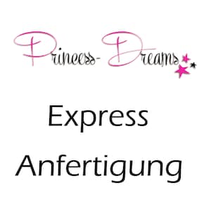 Puede incluir: Logotipo de Princess Dreams con escritura rosa y estrellas. El texto debajo dice "Express Anfertigung".