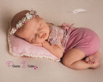 Baby Newborn Haarkranz Babyfotografie Haarband Fotoshooting Baby Mädchen Haarband Haar Kranz Taufe baby Shooting Outfit, Newborn Props rosa