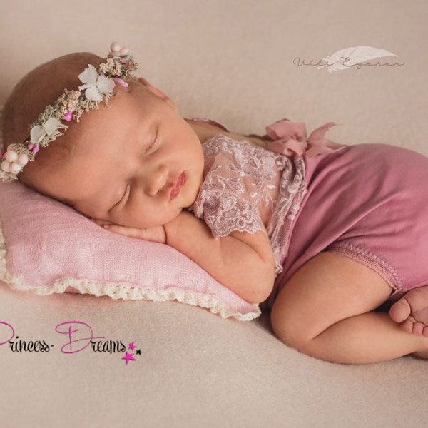 Baby Newborn Haarkranz Babyfotografie Haarband Fotoshooting Baby Mädchen Haarband Haar Kranz Taufe baby Shooting Outfit, Newborn Props rosa