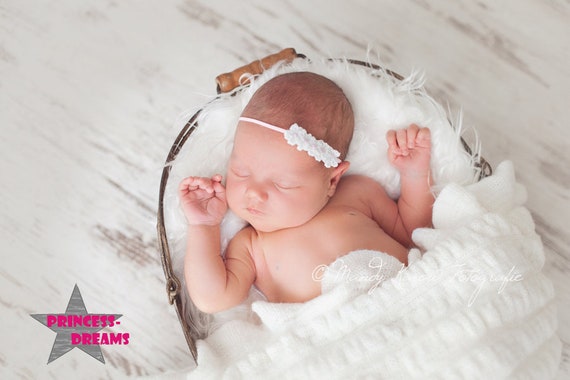 Baby Haarband Rosa Weiß Taufe Fest Blume Stirnband Kopfband Photoshooting